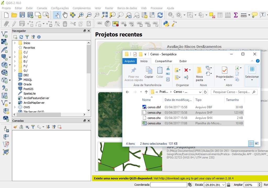 Clique e arraste Abrindo arquivos gerados no QGIS Arquivos shapefile (.