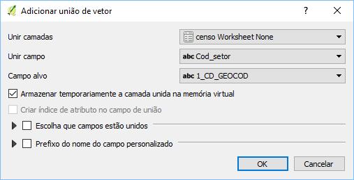 Configurando parâmetros para o estabelecimento da ligação 21. Após o estabelecimento da ligação, a janela de propriedades da camada será atualizada conforme a ilustração abaixo.