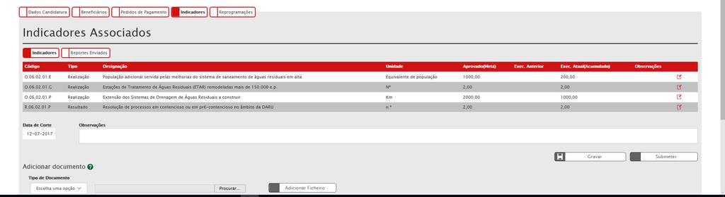 ficheiros ao reporte de indicadores deve selecionar no