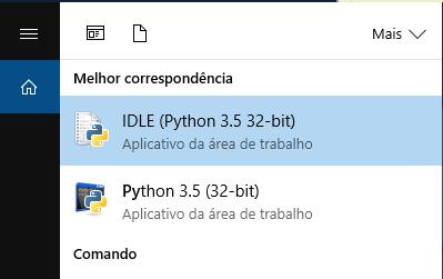 Ambiente Python Pesquise por "python" e escolha (com duplo clique) a opção