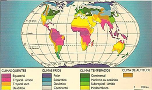 A DIVERSIDADE CLIMÁTICA APRESENTADA NO MAPA APRESENTA VÁRIOS TIPOS CLIMÁTICOS