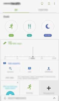 Aplicativos e funções Usar o Samsung Health É possível visualizar as principais informações através dos menus do Samsung Health e rastreadores de bem-estar e atividades físicas.