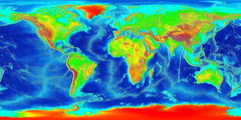 Relevo Modelo Global de elevação As áreas em azul são de menor elevação.