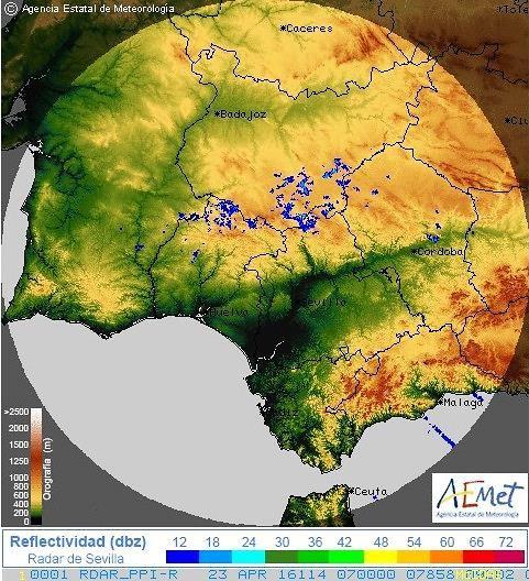 Imagem de radar de Sevilha às 08h00 do dia 23 de abril de 2016 Factor