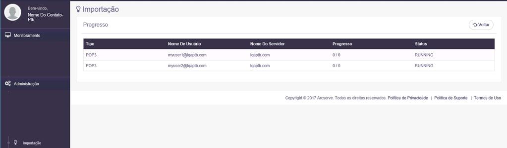 Administração Observação: a importação pode levar de segundos a minutos, dependendo do volume da caixa de correio
