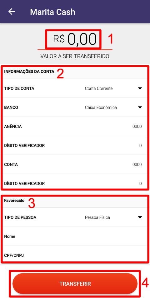 Conta Wallet -> Conta Bancária Permite a transferência de valores de conta MaritaCash para conta bancária. Selecione a opção Conta Bancária (1). (Figura 11) Será exibida a tela de transferência.