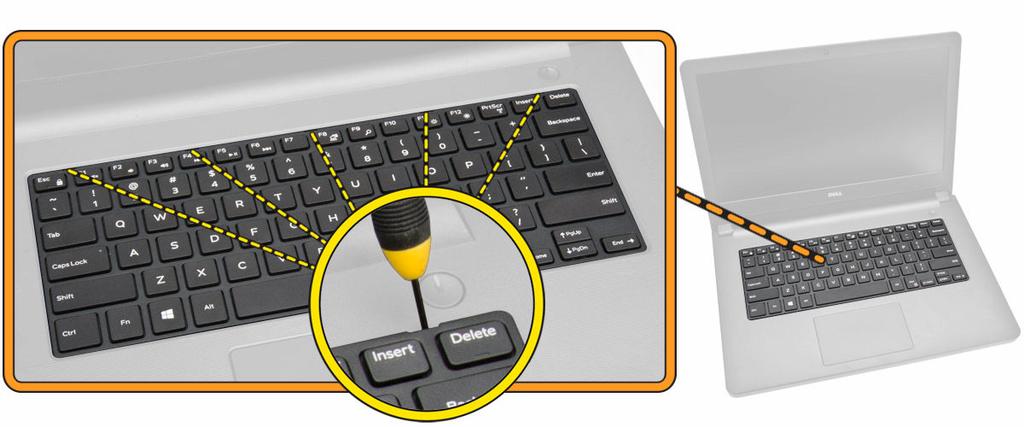3. Libere o teclado soltando as abas de liberação do teclado com o uso de um estilete. 4.