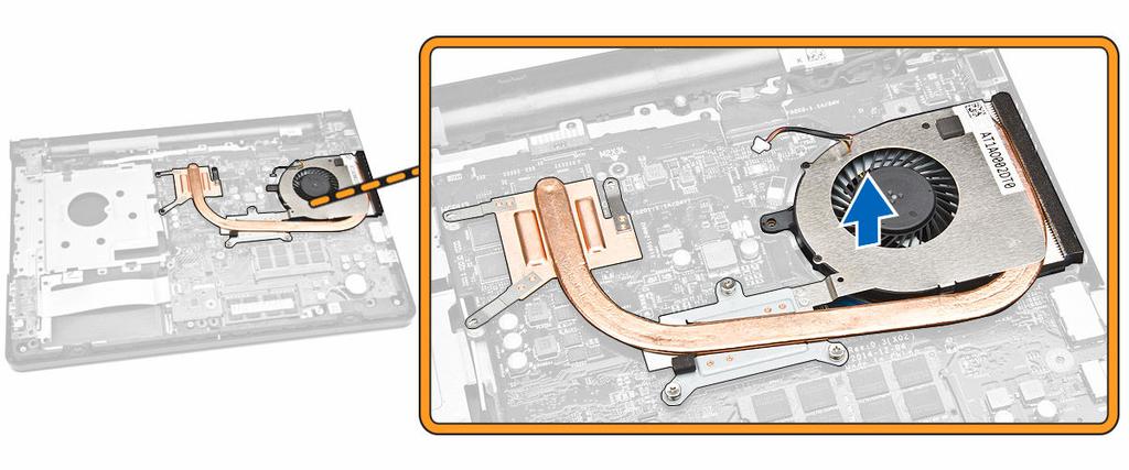 Conecte o cabo do ventilador do sistema à placa de sistema. 3. Instale: a. tampa da base b. teclado c. módulo de memória d.