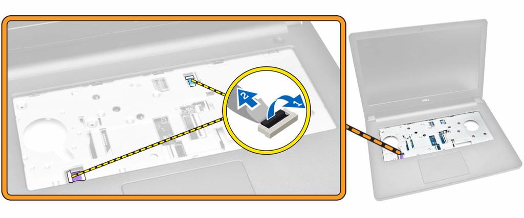 Como instalar os alto-falantes 1. Insira os alto-falantes na placa de sistema e pressione ao longo dos clipes de retenção para travar no lugar. 2. Conecte o cabo do alto-falante à placa de sistema. 3.