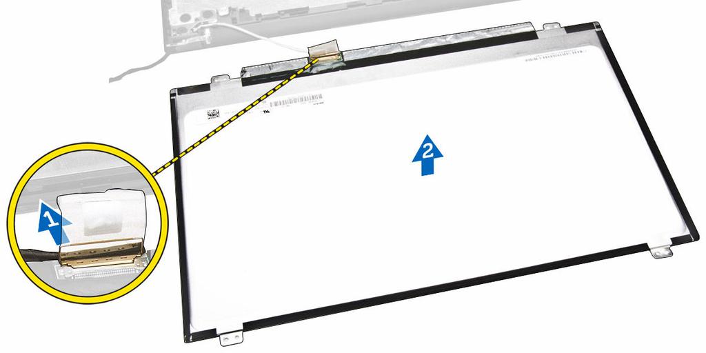 Como instalar o painel da tela 1. Conecte o cabo edp ao painel da tela. 2. Fixe a fita para prender o cabo edp. 3. Posicione o painel da tela sobre o conjunto da tela. 4.