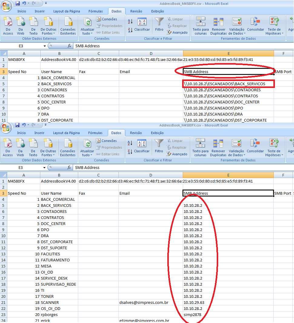 14 4. Configurando nova planilha: a. - Configurando SMB Address.