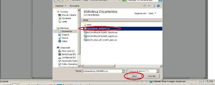CSV), clique em Abrir e