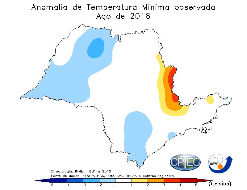 Ao longo do mês de agosto, duas frentes frias cruzaram a Região: a primeira entre os dias entre os dias 09 e 10 e a segunda entre os dias 25 e 26.