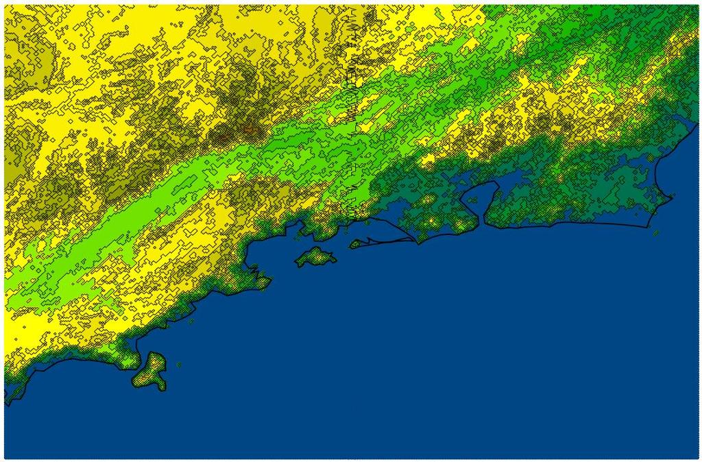 * Modelo Eta/INPE * Previsão com antecedência de 3 dias, em altíssima resolução, 1 km, sobre