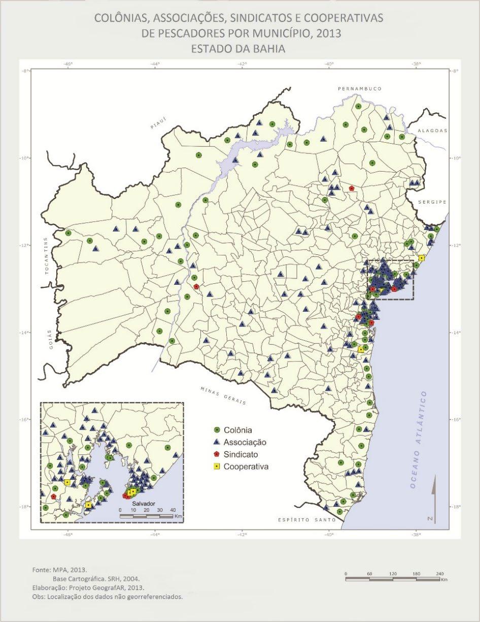 Figura 01 Colônias, Associações, Sindicatos e Cooperativas de Pescadores Bahia 2013 3 A busca pela visibilidade dos(as) pescadores(as) artesanais: alguns movimentos Os primeiros indícios de luta