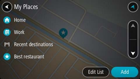 É aberta uma lista de todos Os seus locais. 3. Selecione o local para onde pretende navegar, por exemplo, Casa. O local escolhido é mostrado no mapa com um menu pop-up. 4.