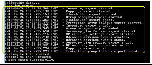 Executar a exportação (continuação) A ferramenta de importação/exportação de configuração do VMware Site Recovery Manager 8.