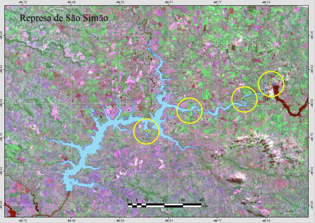 3.4 Mapa de localização e segurança das Rotas de navegação Para a elaboração do mapa de localização das rotas de navegação no reservatório de São Simão, foram empregado os dados repassados pela