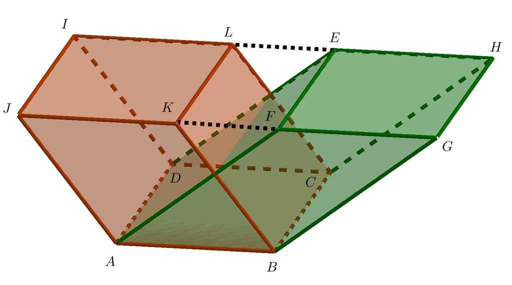 Figura.6: Faces superiores dos paralelepípedos ABCDEFGH e ABCDIJKL com itersecção vazia. Fote: Próprio autor o software Geogebra. Lema.