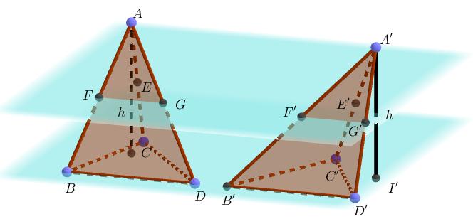 Figura 3.7: Pirâmides ABCD e A B C D de alturas h e h, respectivamete. Fote: Próprio autor o software Geogebra. De (3.10) e (3.