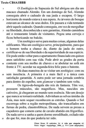 TEXTO CB4A1BBB TEXTO 6A3BBB Com relação aos sentidos e aos aspectos gramaticais do texto CB4A1BBB, julgue o item que se segue.