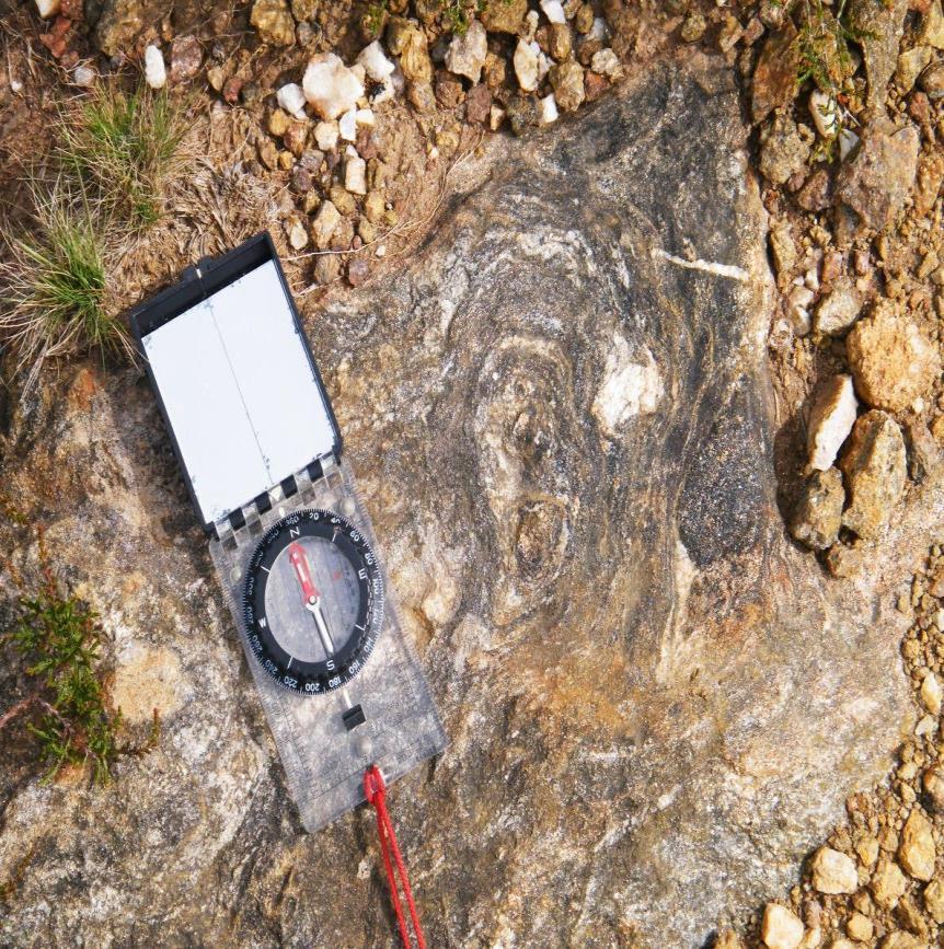 Na zona da mina da Cerdeirinha, nos quartzitos do Alóctone, observou-se uma dobra da D 3 de dimensões métricas com um plano