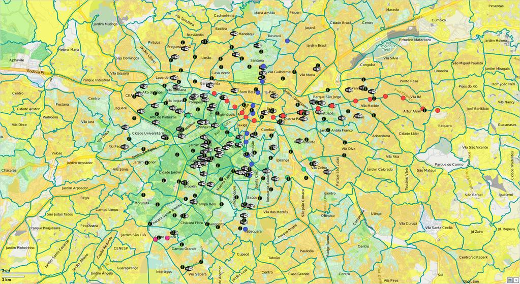 MAPA DE COBERTURA Estações linha azul do metrô Estações linha vermelha do metrô Estações