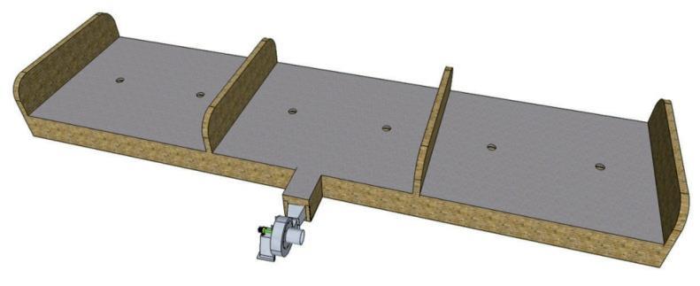 Figura 75 - Terreiro híbrido, mostrando paredes, posição do ventilador e tomadas de ar de secagem.