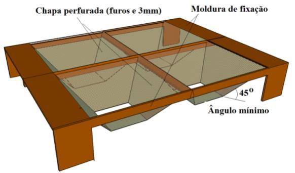 O primeiro e segundo módulos devem possuir cantoneiras de 100 x 100 x 5 mm, para dar estabilidade e sustentação ao conjunto (Figura 120).