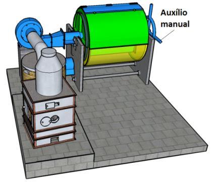 Na Figura 154 é mostrado o secador acoplado a uma fornalha com aquecimento direto a carvão vegetal, nos moldes apresentados por Lopes (2002), que será detalhada mais adiante, neste manual.
