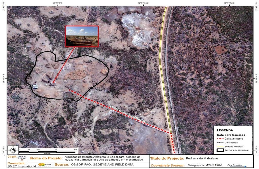 3.3.1 Pedreira de Mabalane A pedreira de Mabalane está localizada a norte da vila de Mabalane, a cerca de 3 km da estação ferroviária.