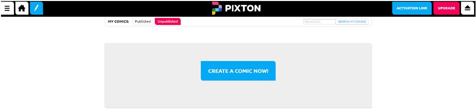Começando a HQ Para começar uma HQ, retorne à página inicial do Pixton e clique no botão Create a comic