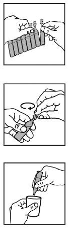 2. Prepare o nebulizador, de acordo com as instruções fornecidas pelo fabricante ou médico. 3. Separe uma ampola-unidose da tira. - Não utilize uma ampola que já esteja aberta.