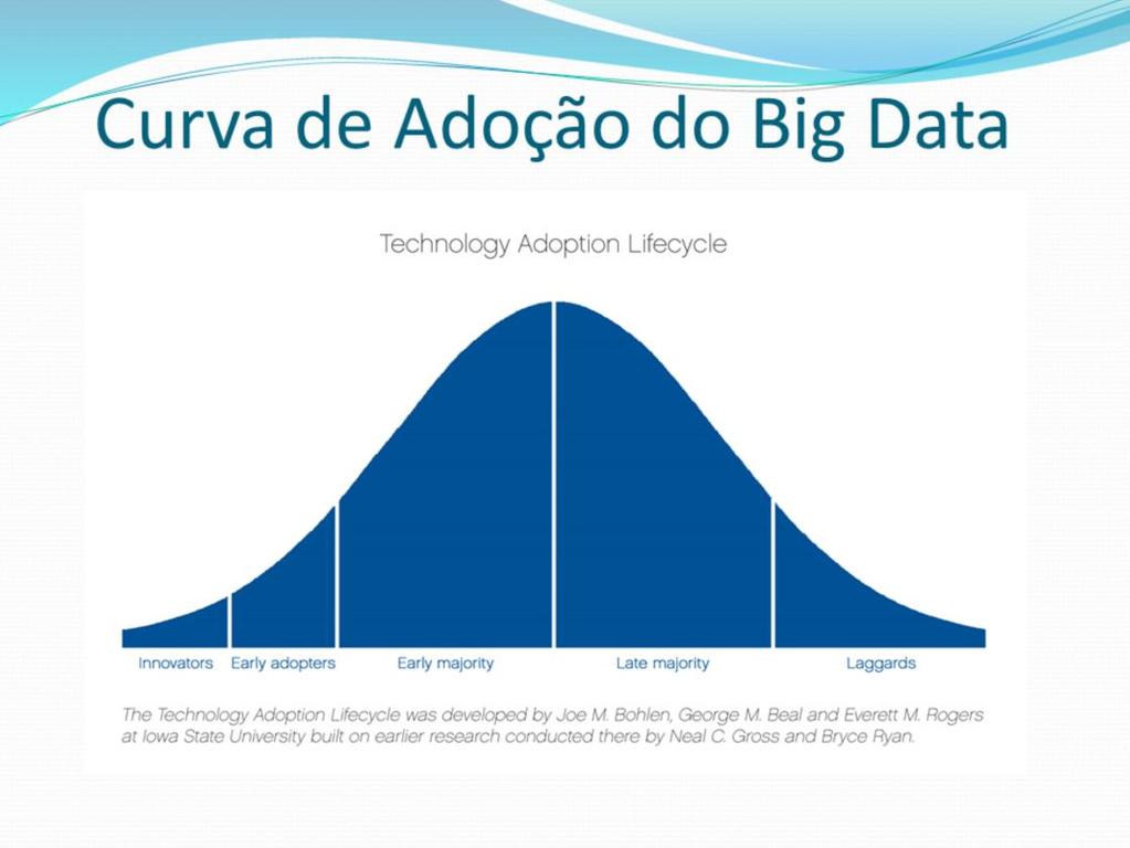 Curva de Adoção de Big Data : Innovators / Inovadores nessa categoria temos as empresas de Internet, Tecnologia e Varejistas Early Adopters / Adiantados Mercado