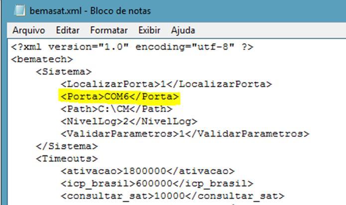 BEMASAT.XML Após a instalação do FiscAll DFe, o usuário deverá informar em qual porta está instalado o módulo MFE.