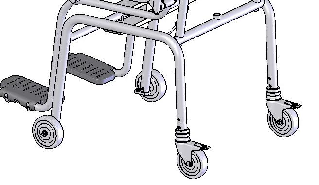 As rodas de trás podem ser imobilizadas, bastando pressionar para baixo os dois manípulos aí existentes. Este mecanismo deverá ser utilizado sempre que seja necessário sentar ou levantar o paciente.
