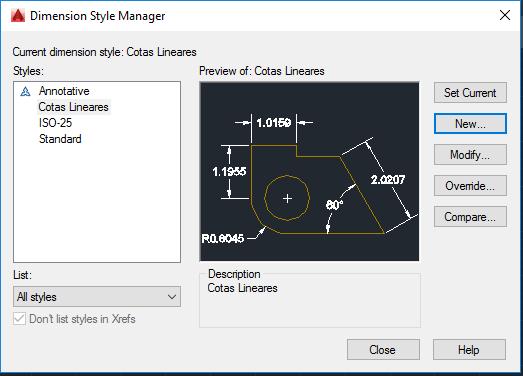 Para criar um novo estilo, clique no botão New da janela Dimension Style Manager que aparecerá o quadro