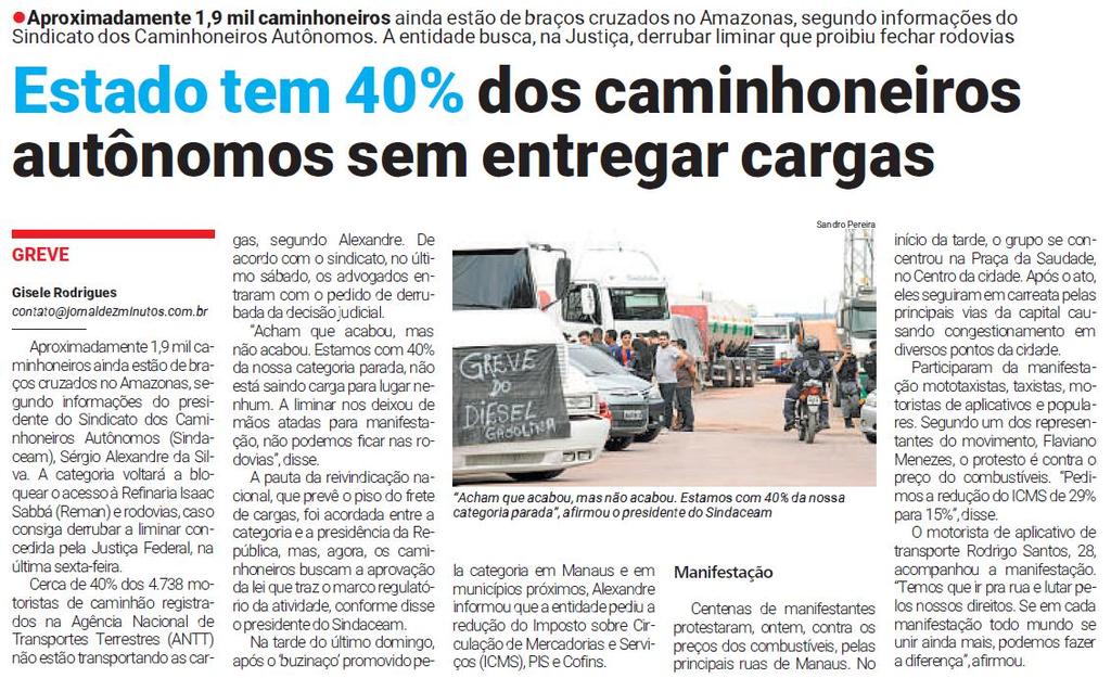 Título: Estado tem 40% dos caminhoneiros autônomos sem entregar