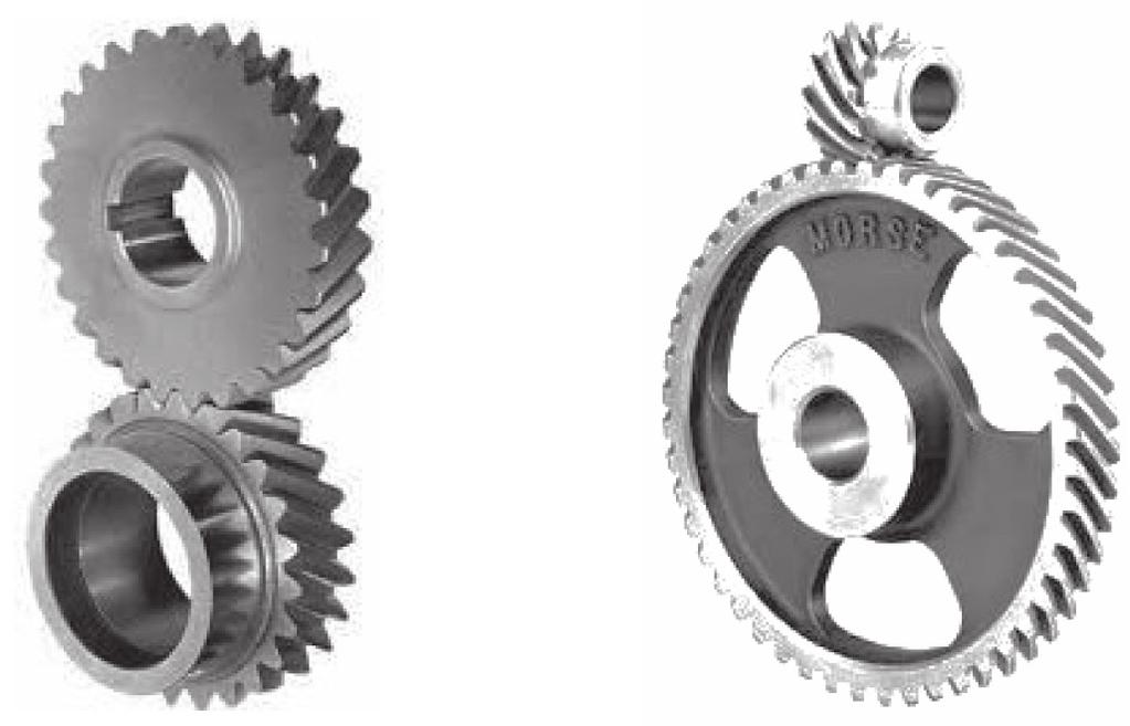 cilíndrica de dentes inclinados, o ângulo de inclinação dos dentes das duas rodas tem de ser o mesmo, porém, uma roda apresenta hélice direita e a outra hélice esquerda, tal como se pode observar na