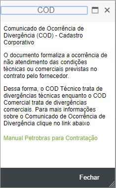 Resultados de Desempenho COD: Comunicado de Ocorrência de Divergência Comercial.