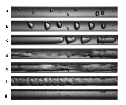 12 imagens coletadas pelos autores Saisorn, On e Wongwises (2010) para a ebulição convectiva de R- 134 a em um canal de diâmetro igual a 1,75 mm orientado horizontalmente, variando a velocidade