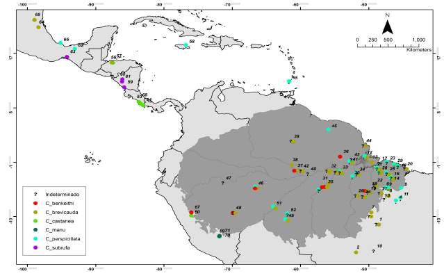 F Figura 2: Mapas da área de estudo, evidenciando espécies do gênero