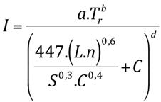 Unidade J Como no método Racional a duração da precipitação é considerada igual ao tempo de concentração, podese substituir a equação do tempo de concentração(tc) vista anteriormente na equação de