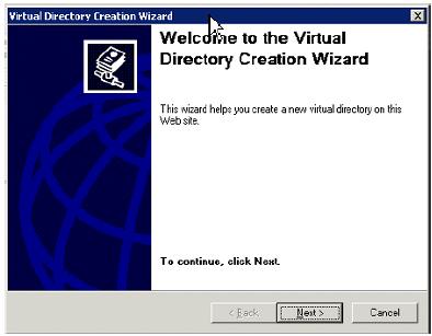 2. telas: Na tela do diretório virtual aliás, dê entrada com o nome do diretório virtual que está sendo criado (por