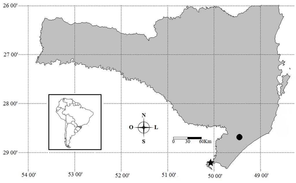 8 3. MATERIAIS E MÉTODOS 3.1 DESCRIÇÃO DA ÁREA DE ESTUDO O estudo foi realizado em duas áreas localizadas na Região Sul de Santa Catarina, no sul do Brasil (Figura 1).