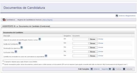 Imagem 11 Envio de Documentos NOTA IMPORTANTE Para efectuar o anexo dos documentos deverá efectuar o browse, seleccionar o documento