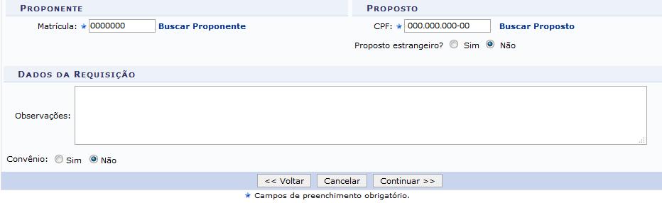 Cadastro de Requisição Continuando: Esse formulário