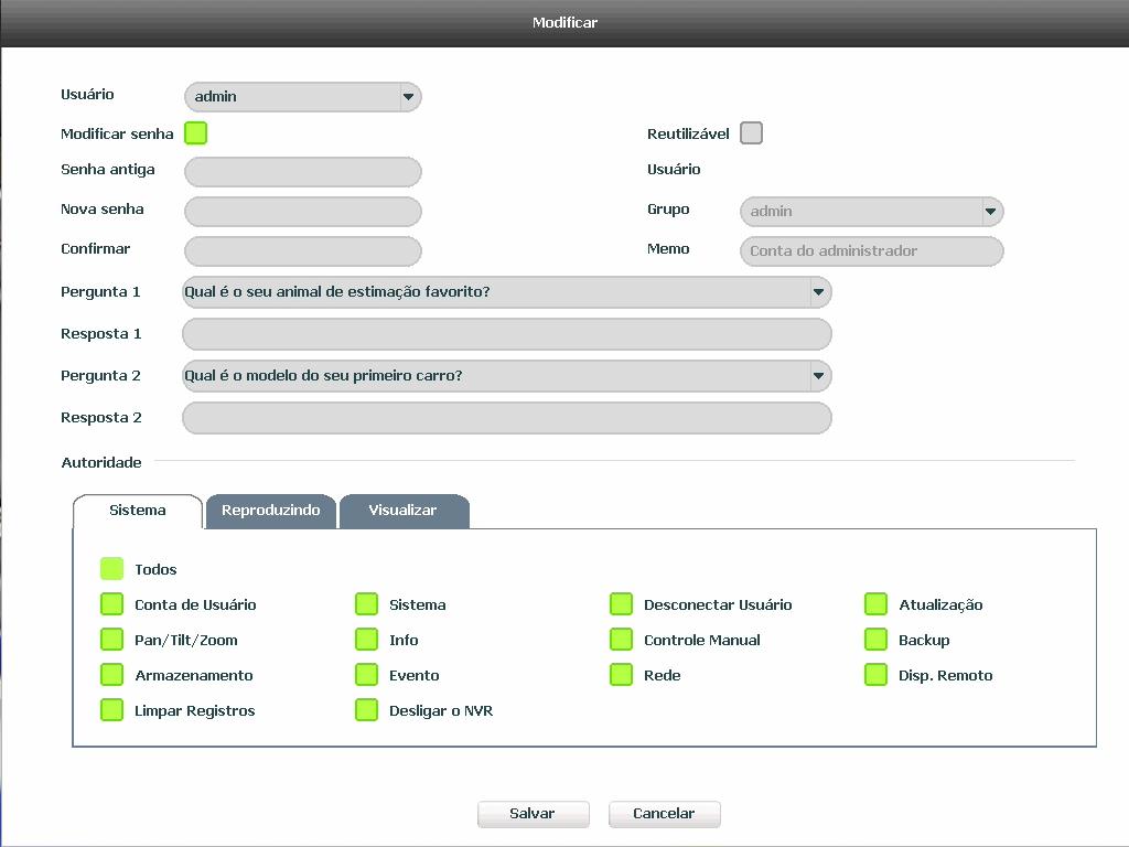 A figura a seguir apresenta o menu para cadastro de usuário. Adicionar usuário Para modificar as configurações do usuário basta selecionar o ícone.