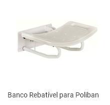 Banco Rebatível para Poliban Com fixação à parede por meio de parafusos. A qualquer momento se pode rebater, ocupando o mínimo espaço. As pegas laterais auxiliam o utilizador no levante.