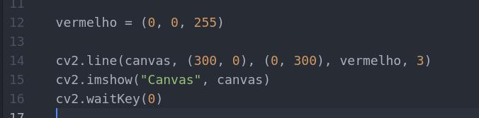 - Desenhando Linhas Ainda no programa desenho.py adicione o código: Na linha 12 estamos criando uma variável para representar a cor vermelho.